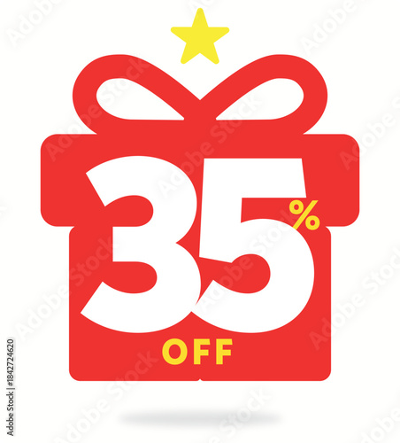 35% Christmas, Santa Claus, promo, sale, season, sticker,  off, star, light, annual, date, offer, tree, party,  happy, New Year, gift, special, celebration, vector. Icon, set, shape, symbol