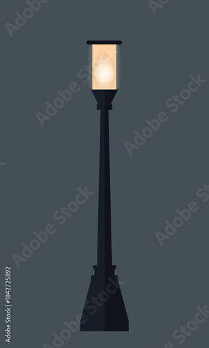 Street lamp isolated on a gray background. Lighting icon, vector illustration. Street lighting object with the light on.	