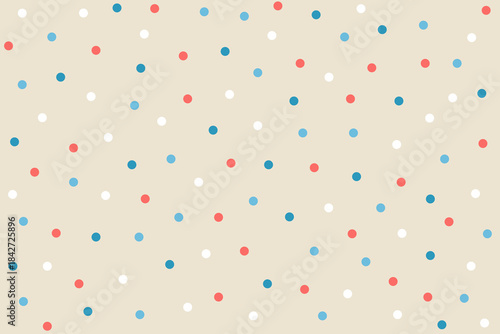 Color dots isolated on a beige background. Seamless pattern under clipping mask, convenient for editing. The background color can be easily replaced. Background for paper, cover, textile.