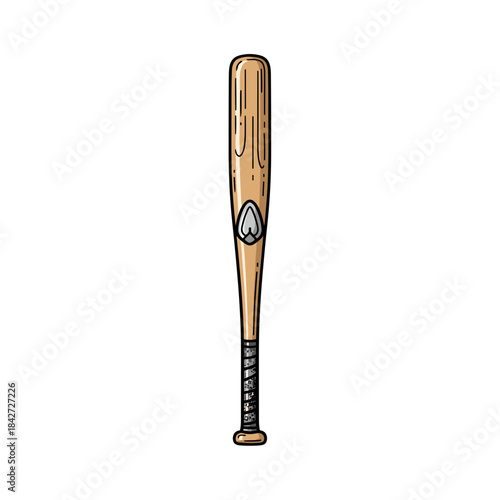 Illustration of a wooden baseball bat with detailed design for sports equipment concept