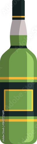 A green bottle of liquor with a yellow label