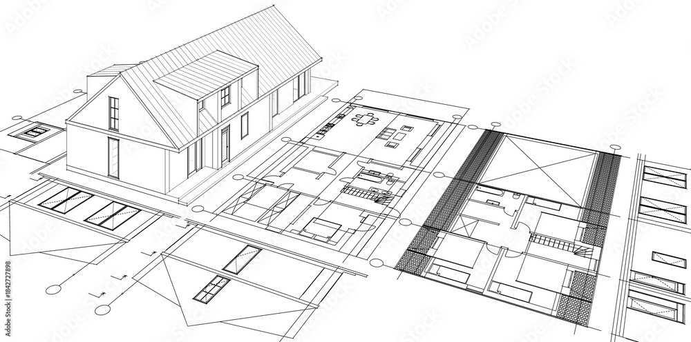 Fototapeta premium house architectural project sketch 3d illustration 