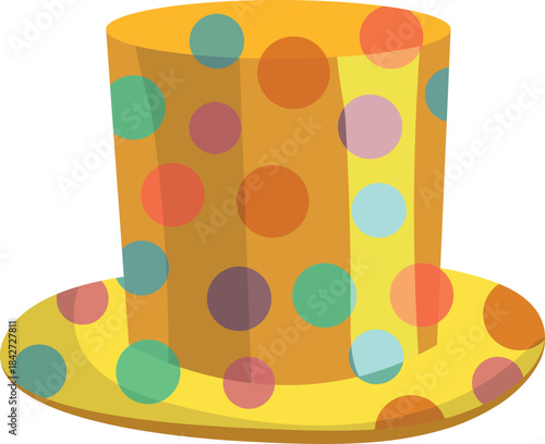 A yellow hat with many colorful polka dots