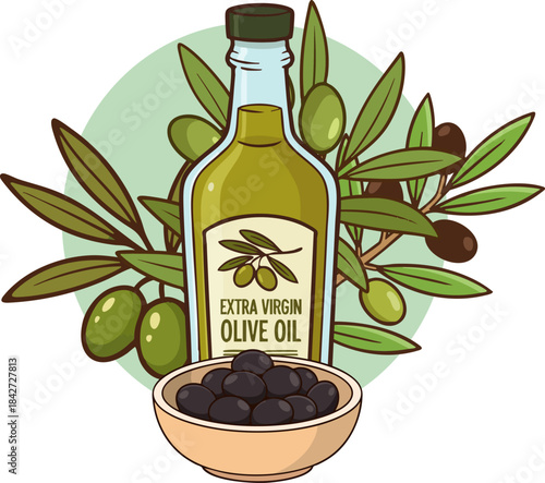 Vector illustration of the olive and olive oil concept.