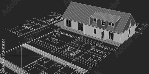 house architectural project sketch 3d illustration	
