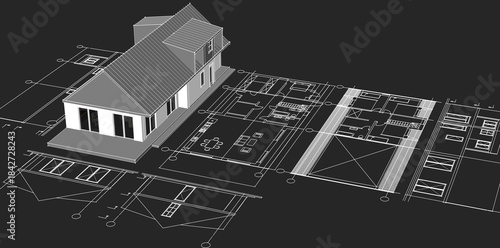 house architectural project sketch 3d illustration	
