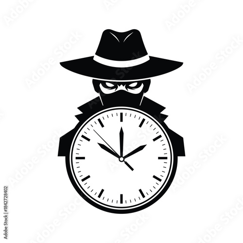 Mysterious man hiding behind a clock