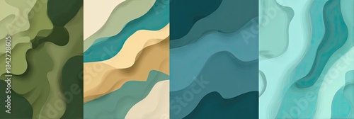 Wallpaper Mural Layered wavy abstract backgrounds in gradients of earthy, ocean hues Torontodigital.ca