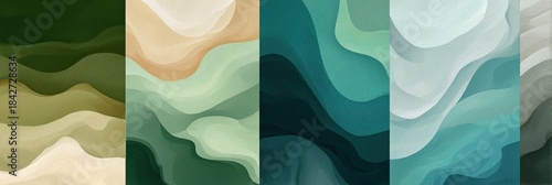 Abstract wave patterns with earthy tones in staggered vertical strips