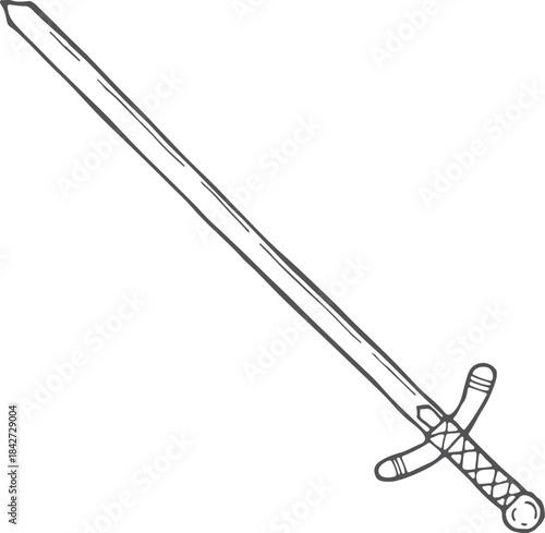 A sword is drawn in black and white
