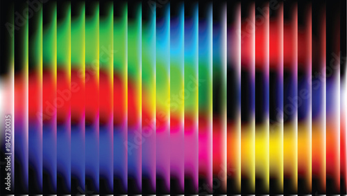 abstract vertical white bars over multicolor wave gradient background with high contrast and dynamic distortion effect for optical illusion, visual perception, or creative digital art applications