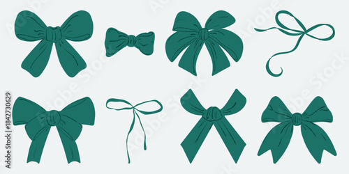 Bow set, decorative ribbons. Ribbon bow collection, gift and hair. Bow pack, decorative knot icons