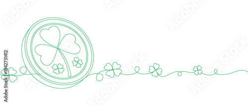 Line art style of vector illustration of a clover in coin for st patrick's day