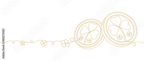 vector illustration of a clovers in coins for st patrick's day in line art style