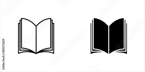 Set of linear icons of open books with paper pages.Vector illustration., eps10