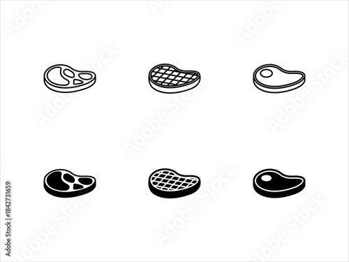 Meat icon set. Beef vector illustration. Steak symbol. BBQ sign. Raw meat isolated pictogram. Grilled steak icon, eps10