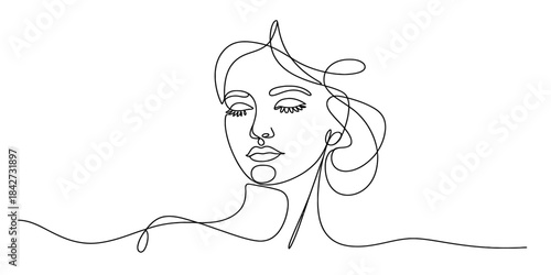 Abstract continuous one line drawing portrait of a woman with closed eyes Vector, illustration