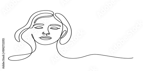 Elegant single line drawing of a peaceful woman's face with closed eyes Vector, illustration