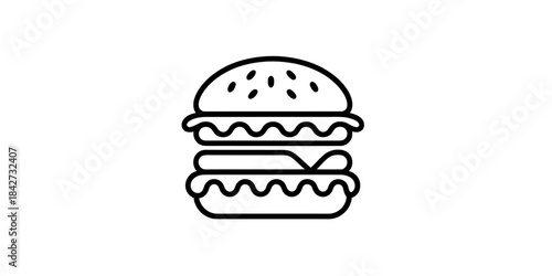 Simple black and white line icon illustration of a hamburger or cheeseburger Vector, illustration