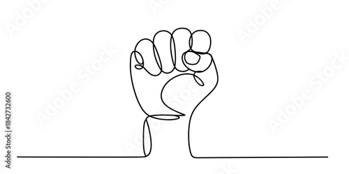 Continuous line drawing of a clenched fist symbolizing strength and solidarity on white background Vector, illustration