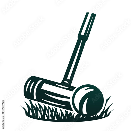 Croquet Mallet and Ball on Grass Vector Illustration