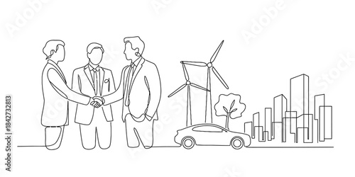 Business partnership for sustainable urban development with green energy and modern technology Vector, illustration