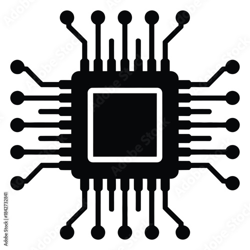 Advanced computer processor unit vector illustration showcasing an integrated circuit with multiple pins for efficient data processing on transparent background