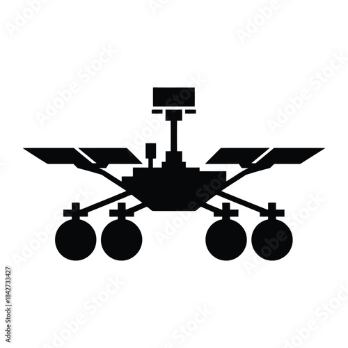 Black silhouette of a futuristic mars rover vehicle for space exploration and scientific research, isolated on a transparent background