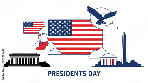 United States President's Day Vector Illustration with National Symbols
