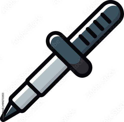 Soldering iron vector icon with grey handle and tip for electronic repair and manufacturing