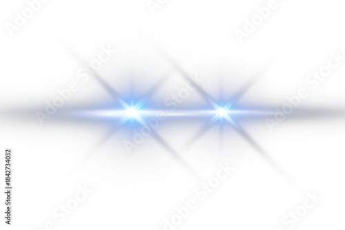 Blue car headlights light effect on white background