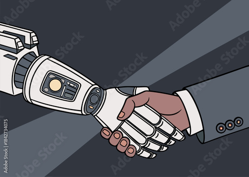 Professional partnership seals a deal as human and advanced robot shake hands in modern collaboration