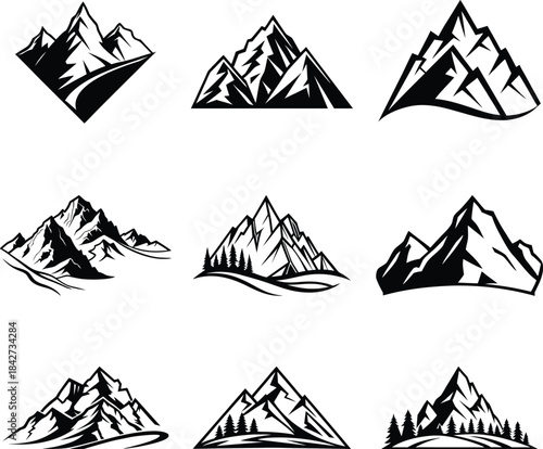 mountain vector silhouette set art and illustration