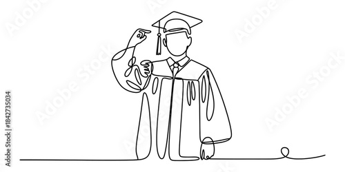 Continuous line drawing of a graduate adjusting their tassel during a ceremony Vector, illustration