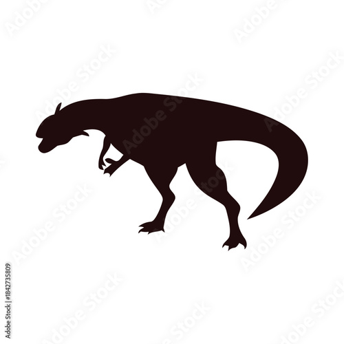 Bold vector silhouette of a prehistoric carnivore dinosaur. An ancient predator in a dynamic stance, ideal for educational content and primeval themed designs