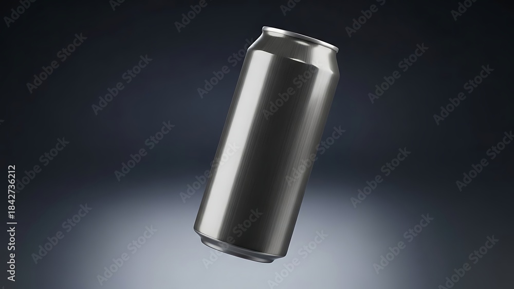 Fototapeta premium A Sleek Silver Aluminum Can Floating in Dramatic Lighting.