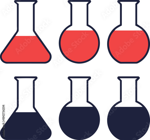 chemistry flask lab glassware set flat line vector icon design