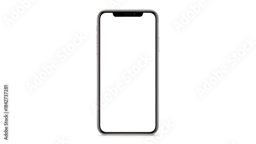 Sleek Modern Smartphone with Blank White Screen Isolated on a Pure White Background, Perfect for Mockup and Application Presentation