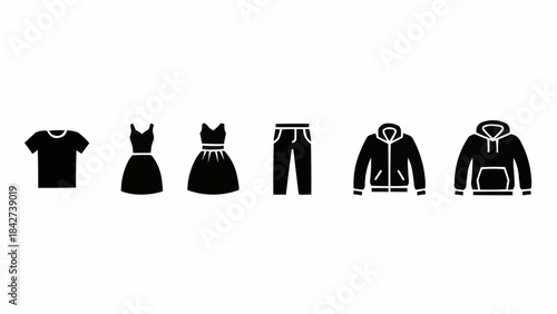 Collection of Black Clothing Icons Representing Different Styles and Garments.