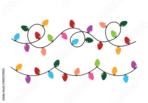 Christmas lights Garland, Colorful Xmas Glowing garland Festive Holiday Background Decoration Vector