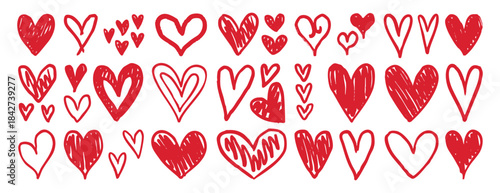 Charcoal hearts doodle set love pencil drawings icon