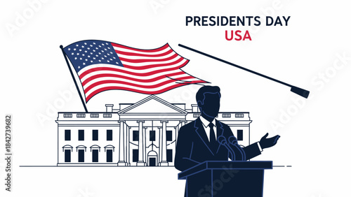 USA Presidents Day Illustration with National Landmarks and Symbols