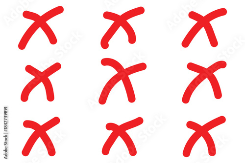 Check Mark & Cross Icon Set – Green Tick, Red X, and Hand-Drawn Doodle Symbols