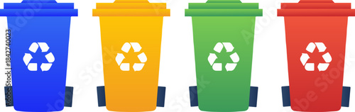“colorful recycling bin icons, eco waste segregation vector design”