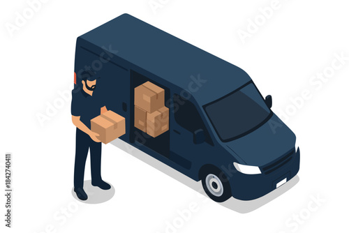 Delivery man unloading packages from van