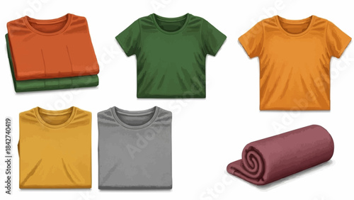 Collection of Folded and Rolled T-shirts in Various Colors.