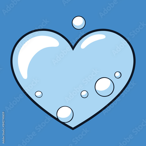 A delicate heart made of shimmering bubbles floats softly on a serene blue background, creating a dreamy, airy scene filled with light, love, and gentle sparkle.