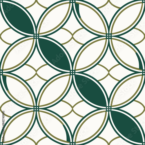 Seamless Japanese Bishamon Pattern – Emerald Green and Gold Interlocking Geometric Flowers
