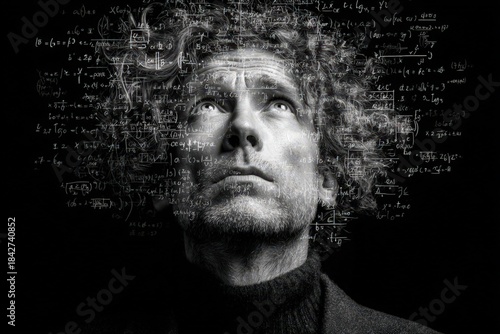 Thoughts of a mathematician with formulas swirling above his head