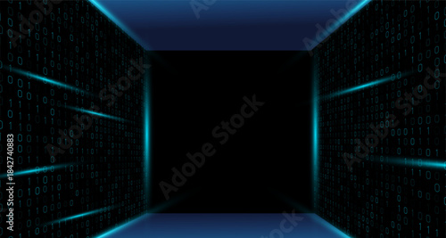 Digital Room with Binary Code Walls  Technology Background